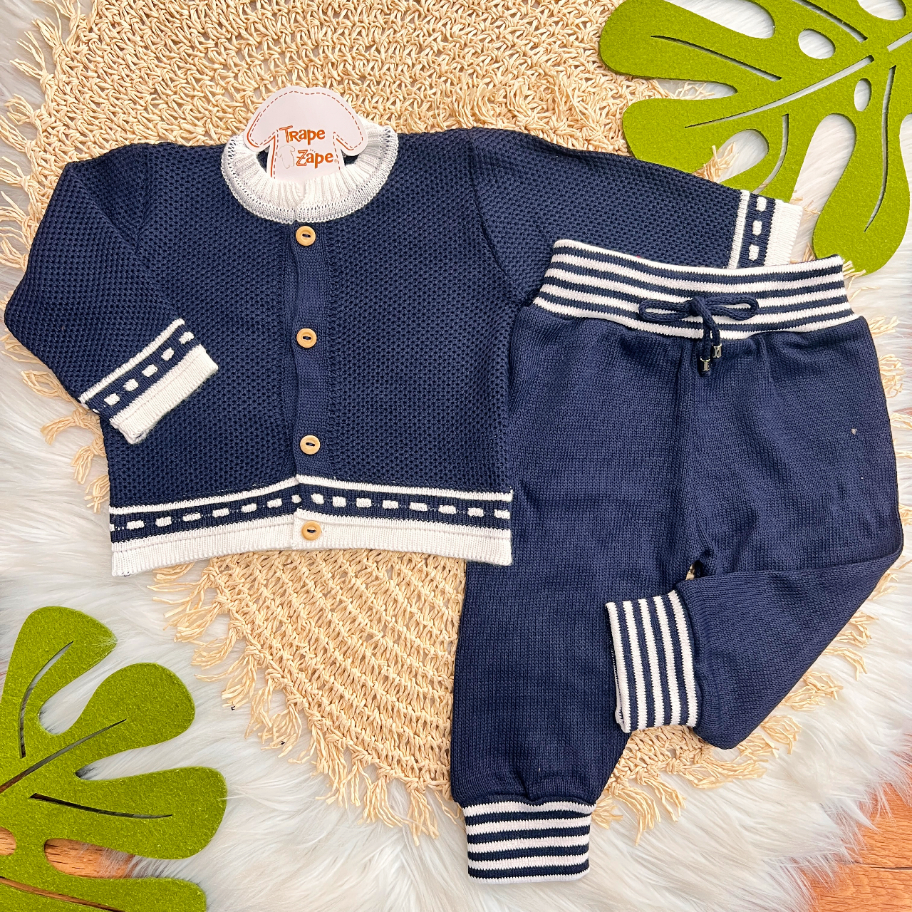 Conj de linha tijolinho- Azul marinho com branco